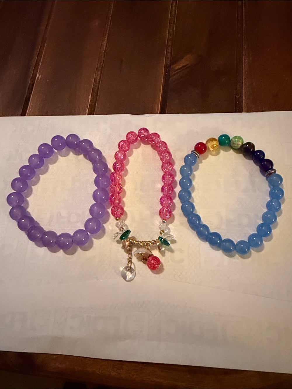 Handmade Pink, Purple & Blue Beaded Stretch Bracelet Set
